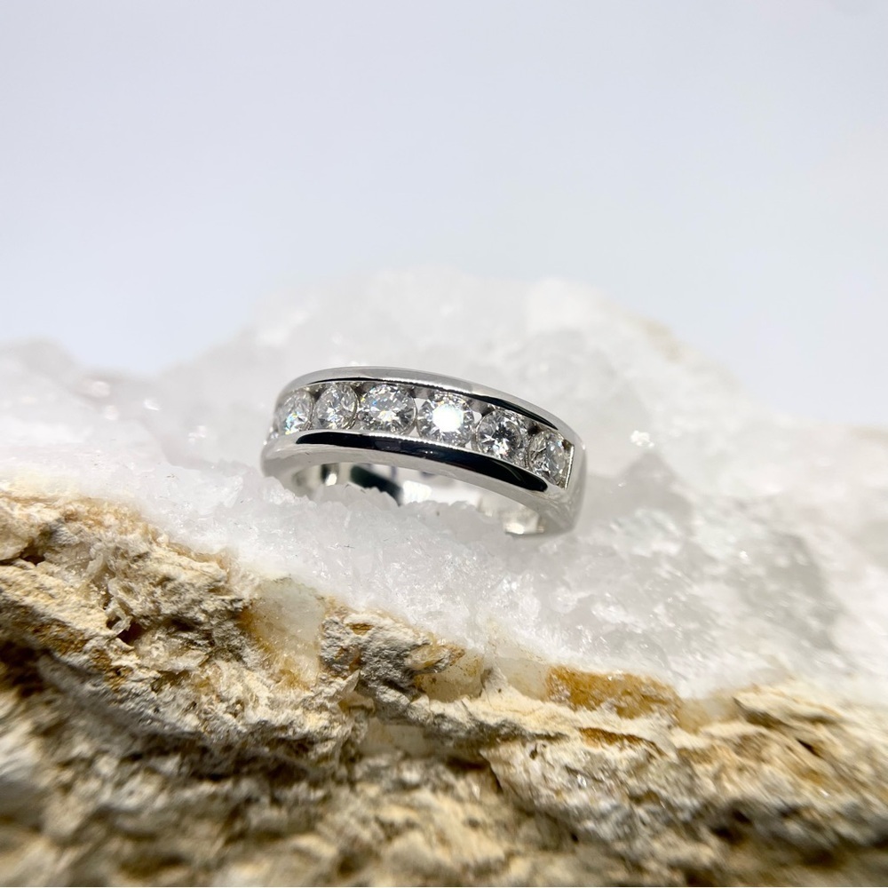 Mens 7 Stone Moissanite Band Anniversary Ring Wedding Band 925 18K GRA - Picture 2 of 10